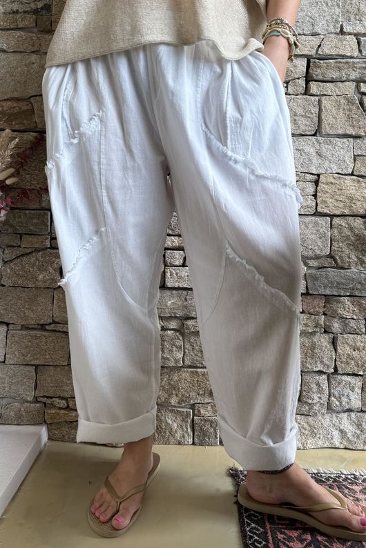 Rustic Nature Linen Blend Barrel Pant White